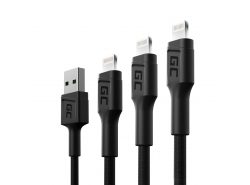 Set 3 Cavi Lightning Tipo C 30cm, 120cm, 200cm, LED Green Cell Ray, con ricarica rapida per Apple iPhone