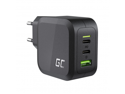 Green Cell Caricabatterie da rete 65W GaN GC PowerGan per Laptop, MacBook, Iphone, Tablet, Nintendo Switch - 2x USB-C, 1x USB-A